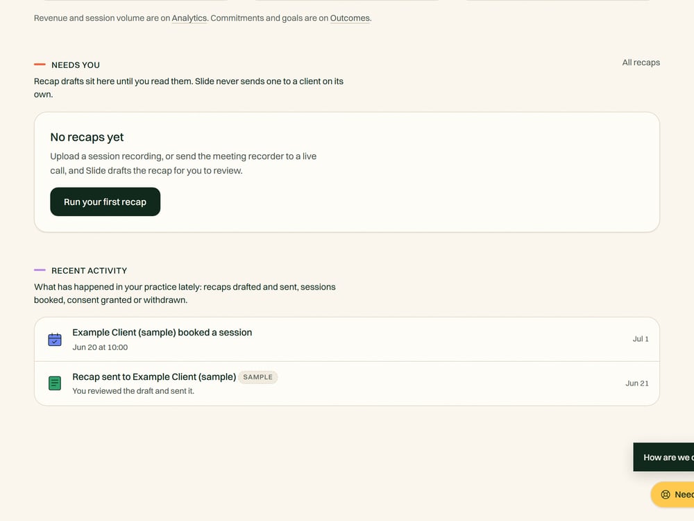 El listado de actividad reciente en Slide Practice