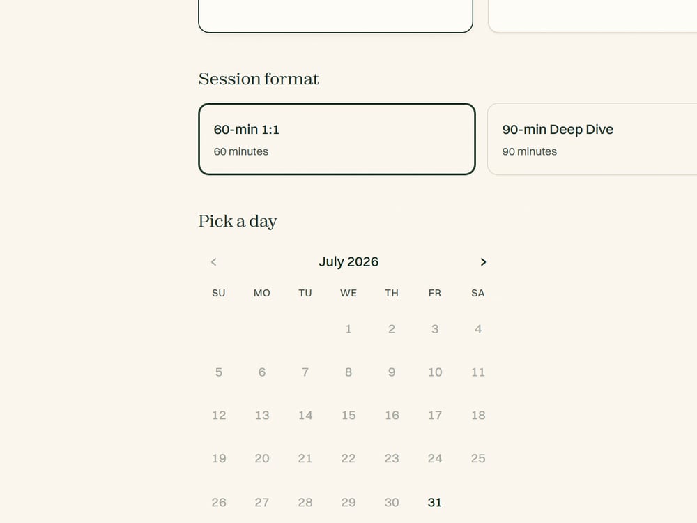 The day and time picker on a Slide booking page