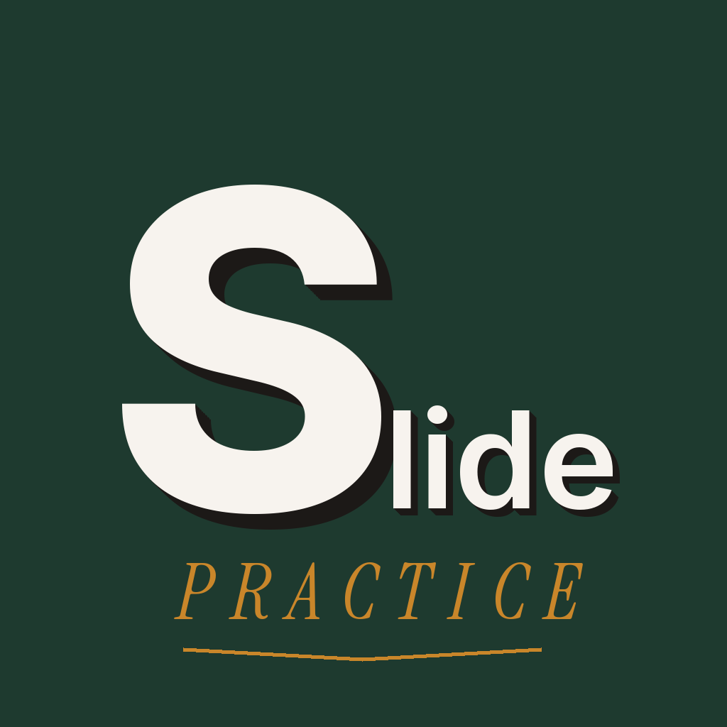 Slide Practice square logo, cream and amber on deep forest green, the official profile image